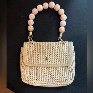Sabo Skirt Tan Woven Mini Bag with Wooden Bead Handle